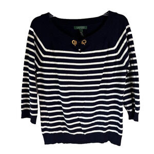 Lauren Ralph Lauren Sweater 3/4 sleeve Navy & White Stripe Women's Size L Sailor